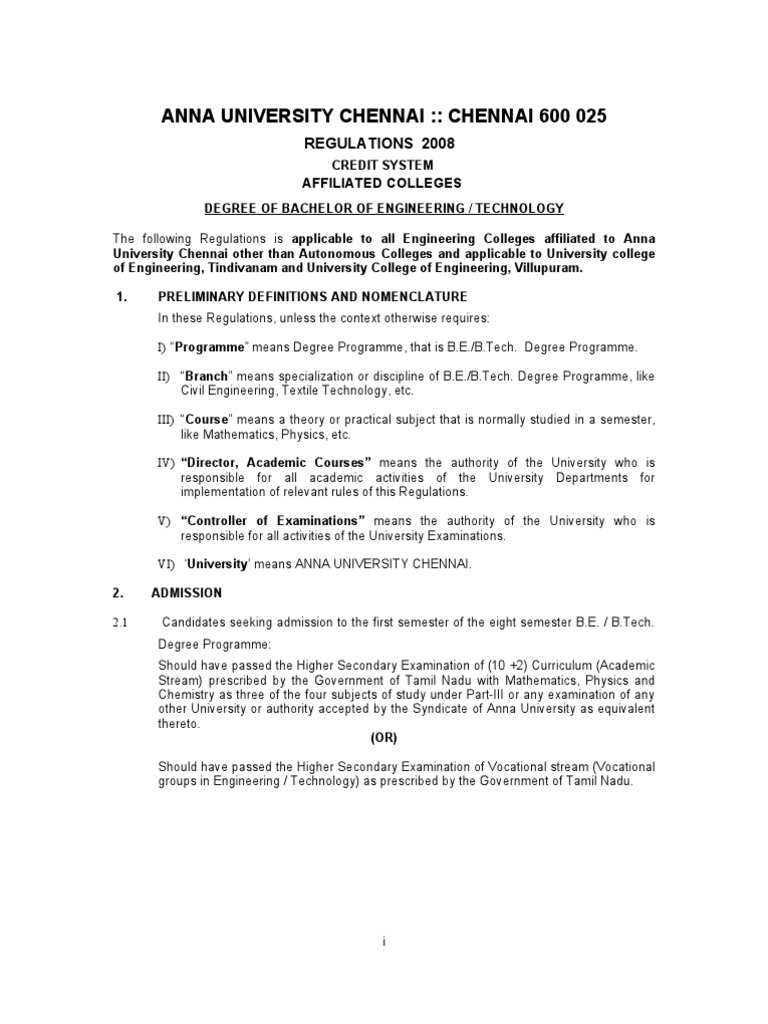 Anna University Regulations 2008 Overview | PDF | Science | Engineering