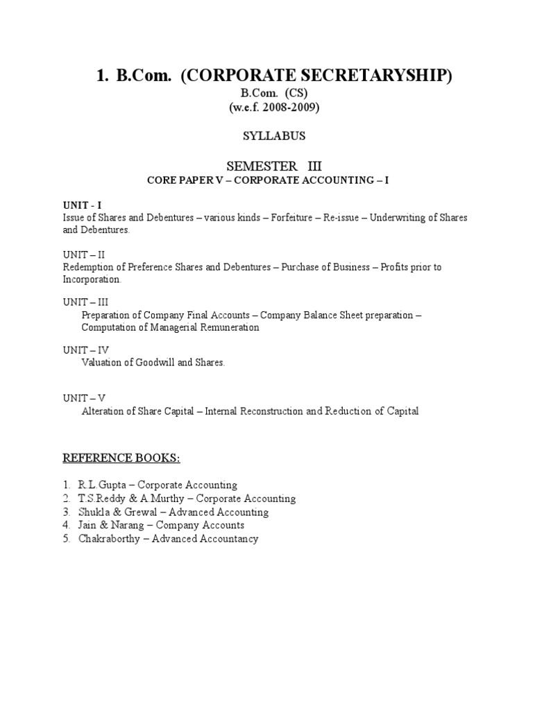 B.Com Corporate Secretaryship Syllabus | PDF | Banks | Insurance