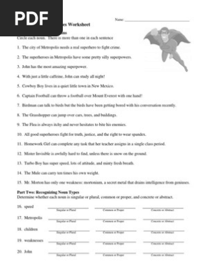 Nouns With Superheroes Worksheet | PDF