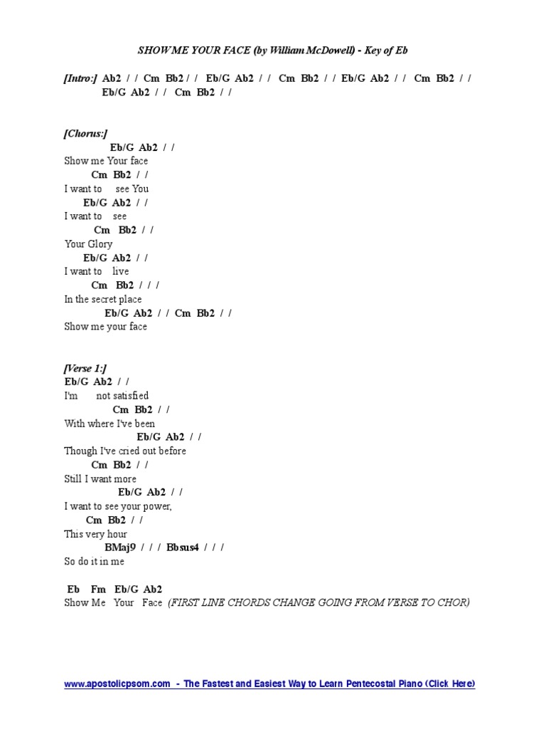 Show Me Your Face by William Mcdowell Chords in Eb | Musical Forms | Songs