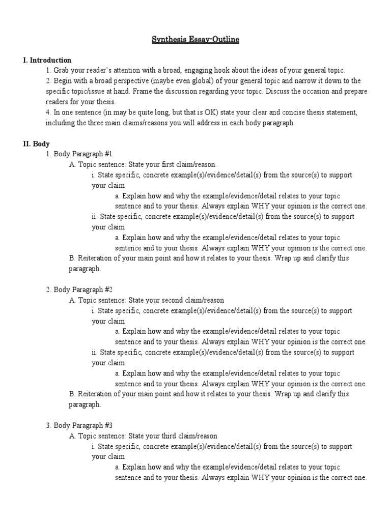 synthesis essay outline examples