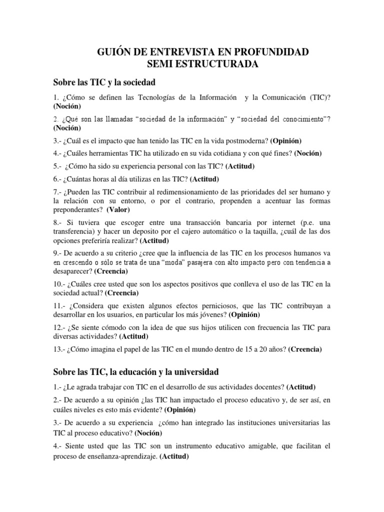 Guión de Entrevista en Profundidad | PDF | Tecnología de información y