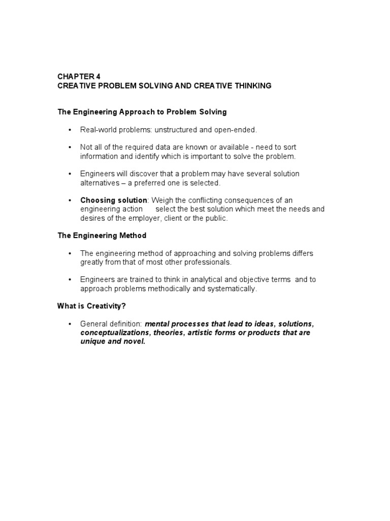Chapter 4 Creative Problem Solving and Creative Thinking The ...