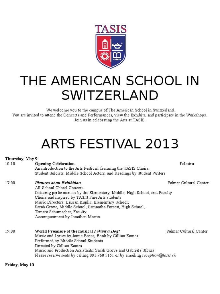 TASIS Arts Festival 2013 Events | PDF | Performing Arts | Schools