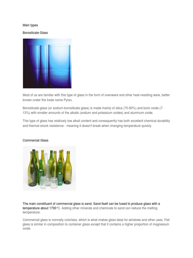Main Types Borosilicate Glass PDF Glasses Homogeneous Chemical