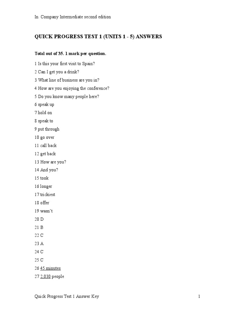 Quick Progress Test 1 Answers | PDF | Career & Growth