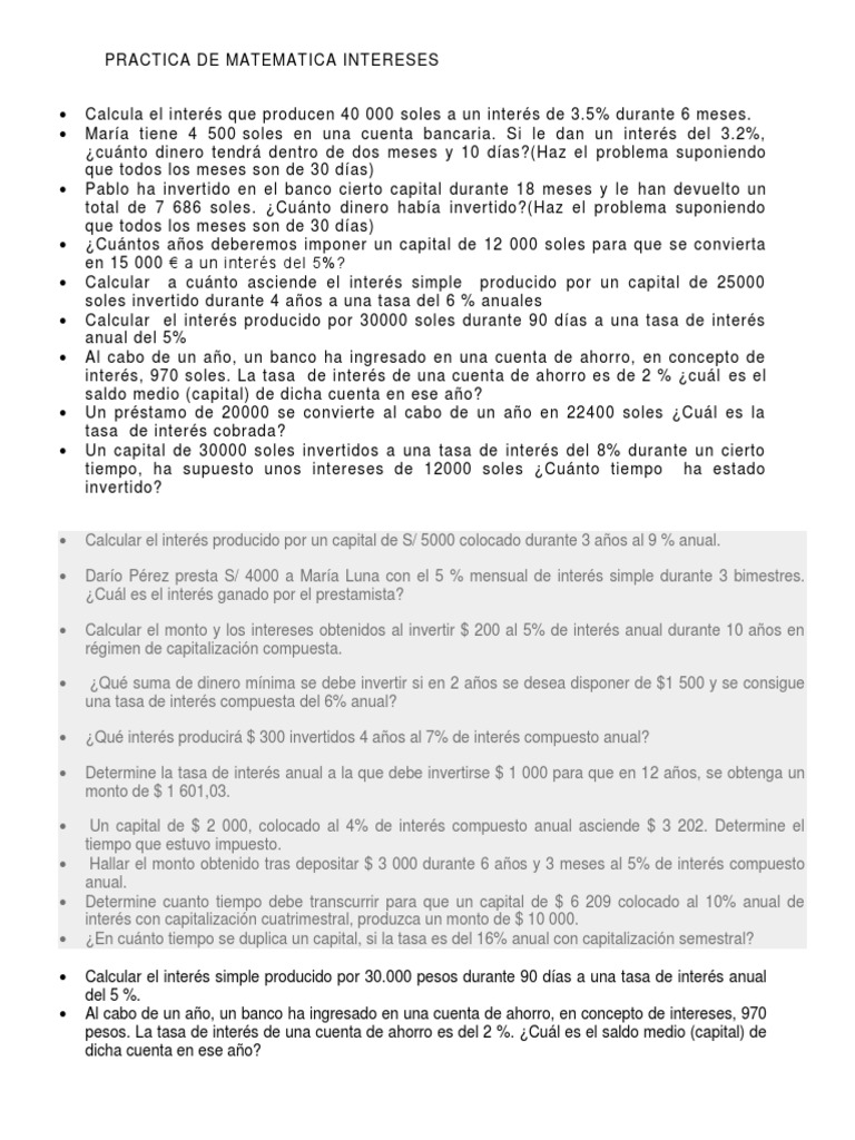 Practica de Matematica Intereses | PDF | Interés | Tasas de interés