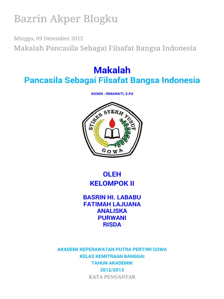 Makalah Pancasila Sebagai Filsafat Bangsa Indonesia