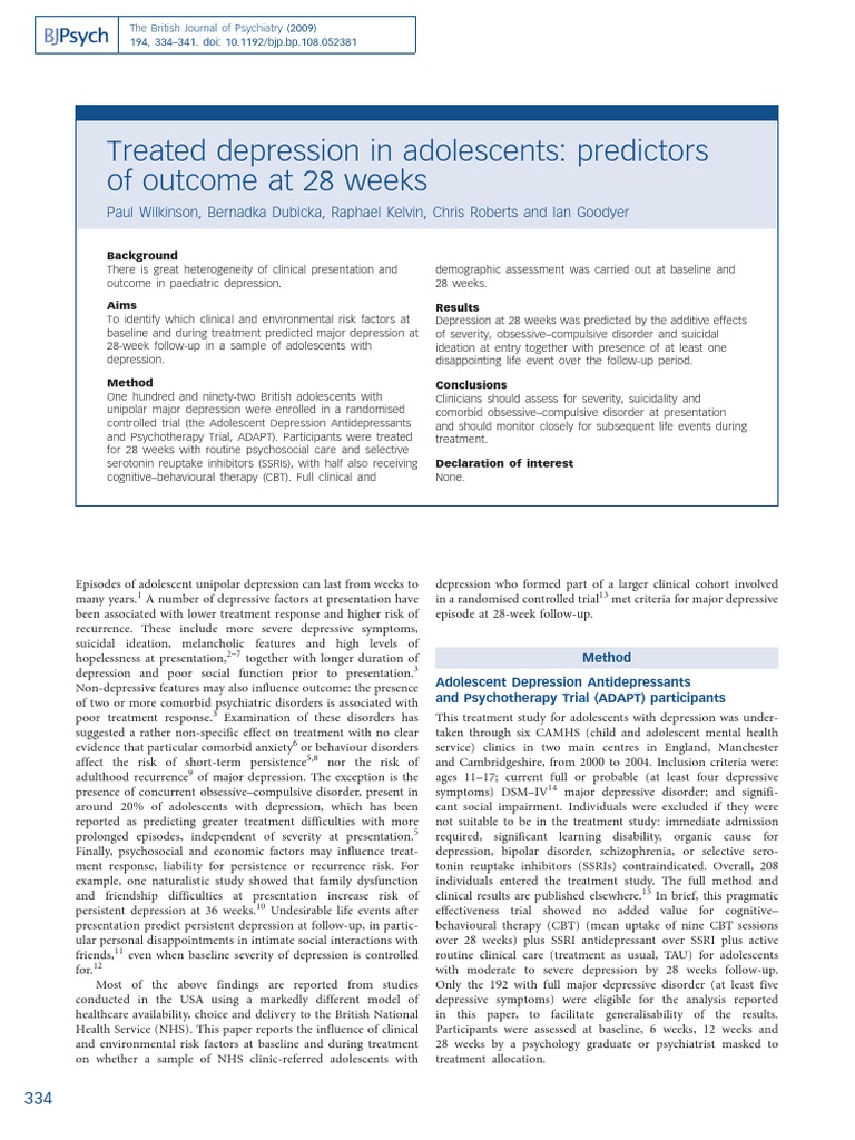Predictors of Adolescent Depression Outcomes | PDF | Selective ...