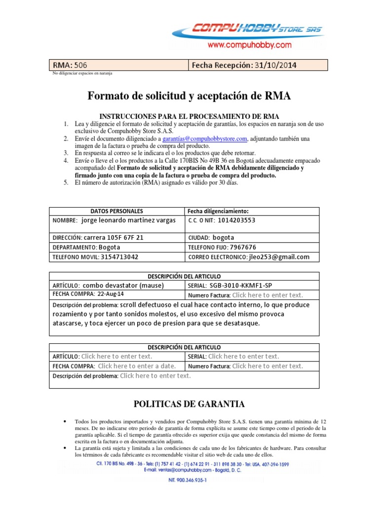 Instrucciones para Solicitud de RMA | PDF | Cliente | Software