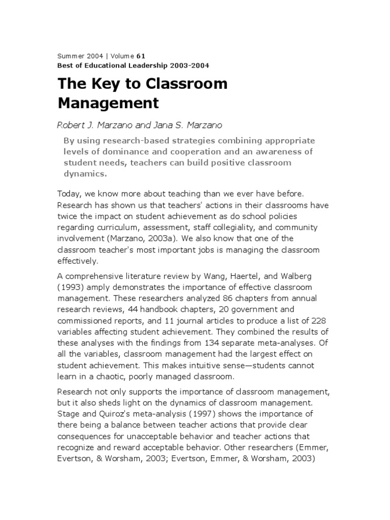 Article 1301 Keytoclassroommanagement | PDF | Classroom Management ...