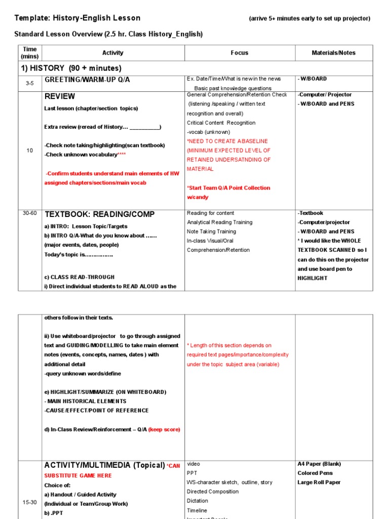 Casey History - English Lesson Template 2014 | PDF | Textbook | Reading ...