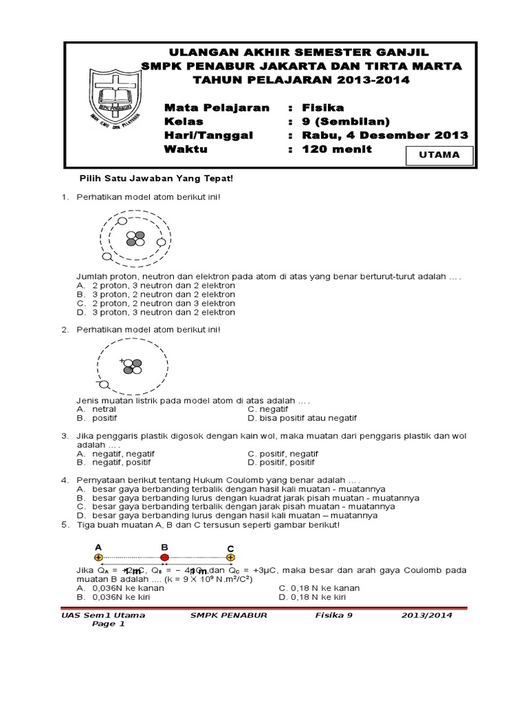Contoh Soal Hukum Coulomb Kelas 9