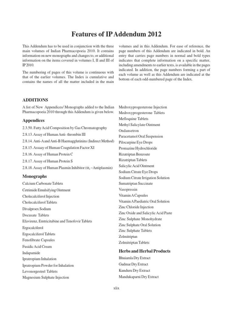 Indian Pharmacopoeia Addendum 2024 | PDF | Tablet (Pharmacy) | Medical ...