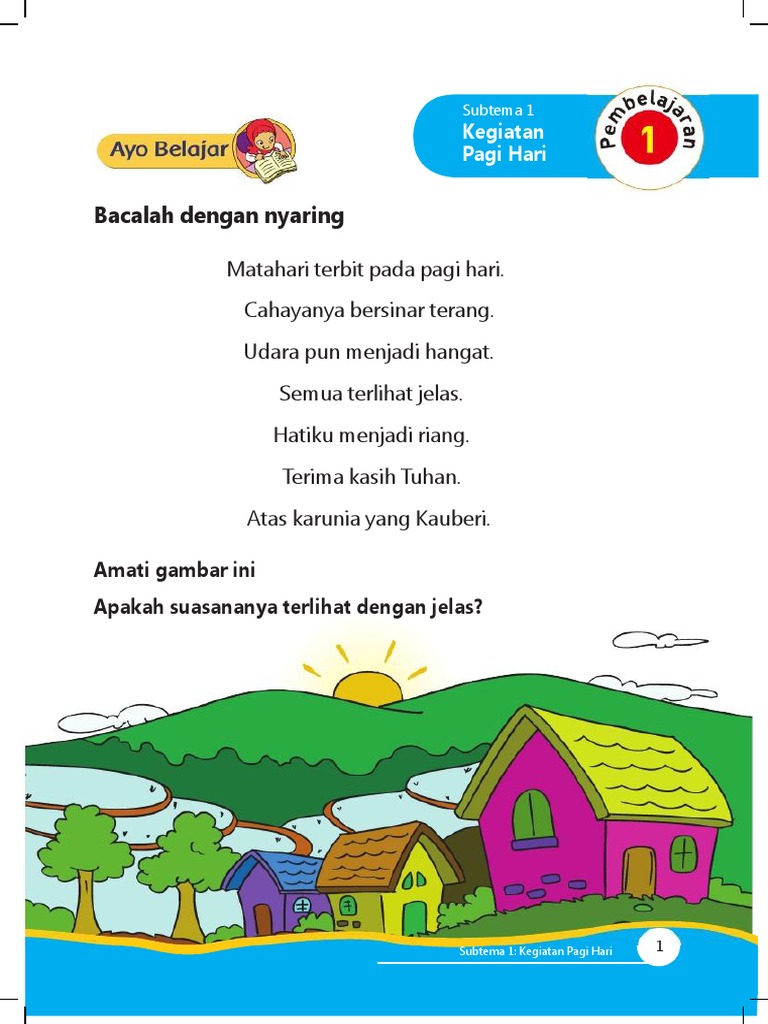 Materi Kelas 1 Tema 3 subtema 1 Kegiatan Pagi Hari