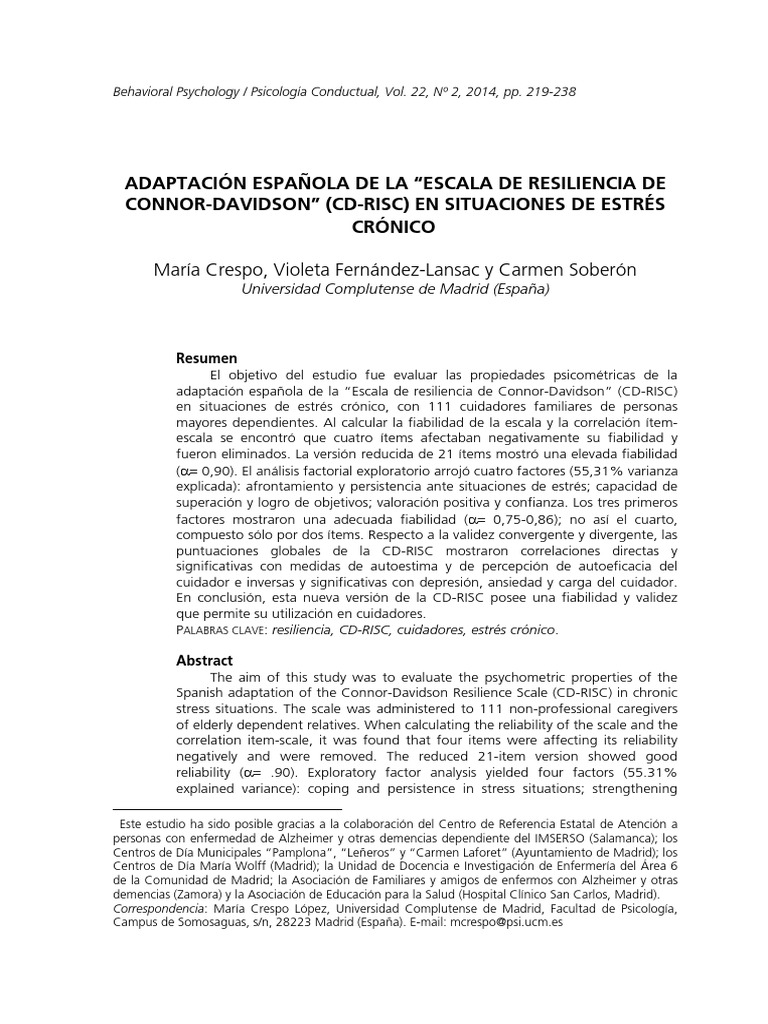 Adaptación española de la CD-RISC | PDF | Alfa de Cronbach ...