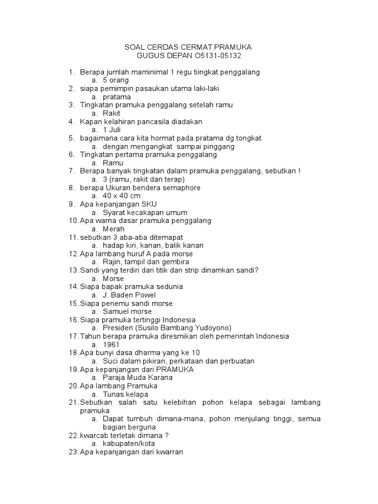 Soal Cerdas Cermat Pramuka