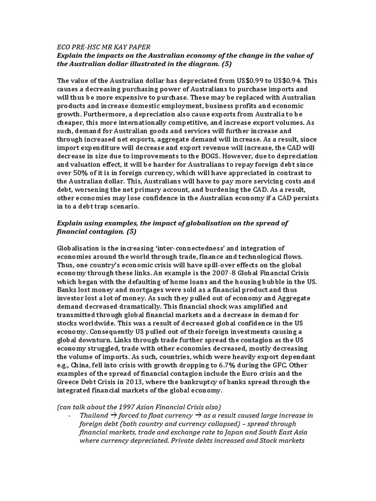 Explain the impacts on the australian economy of the change in the