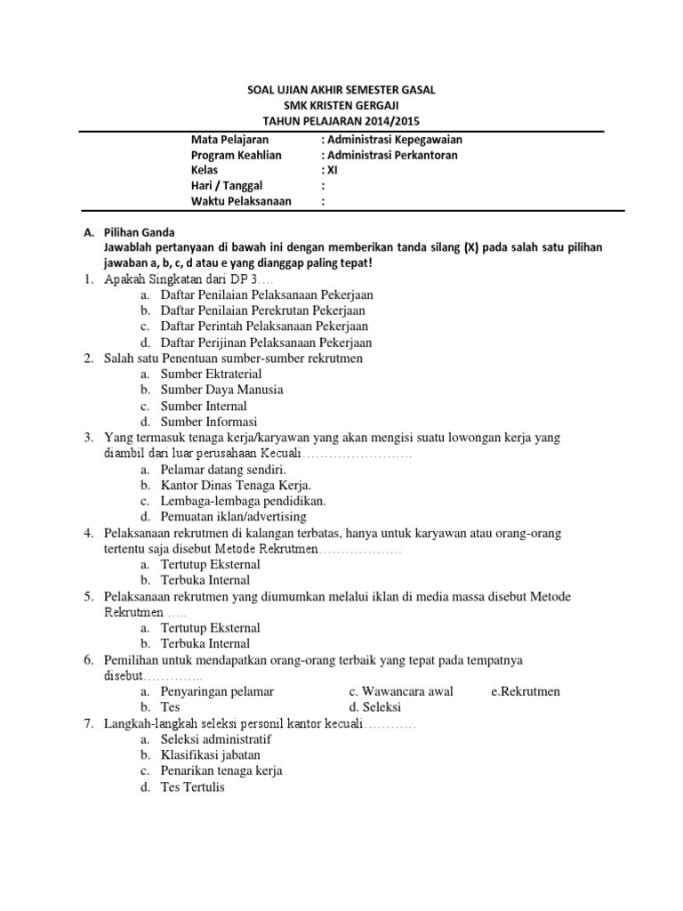 40+ Soal uas kepegawaian kelas 11 semester 2 ideas