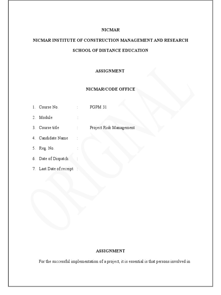 Project Risk Management Assignment | PDF