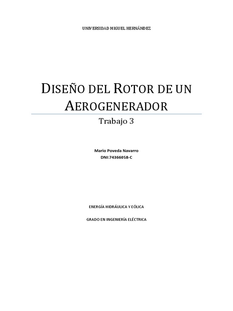 Diseño del Rotor de Aerogenerador | PDF | Turbina eólica | Movimiento ...