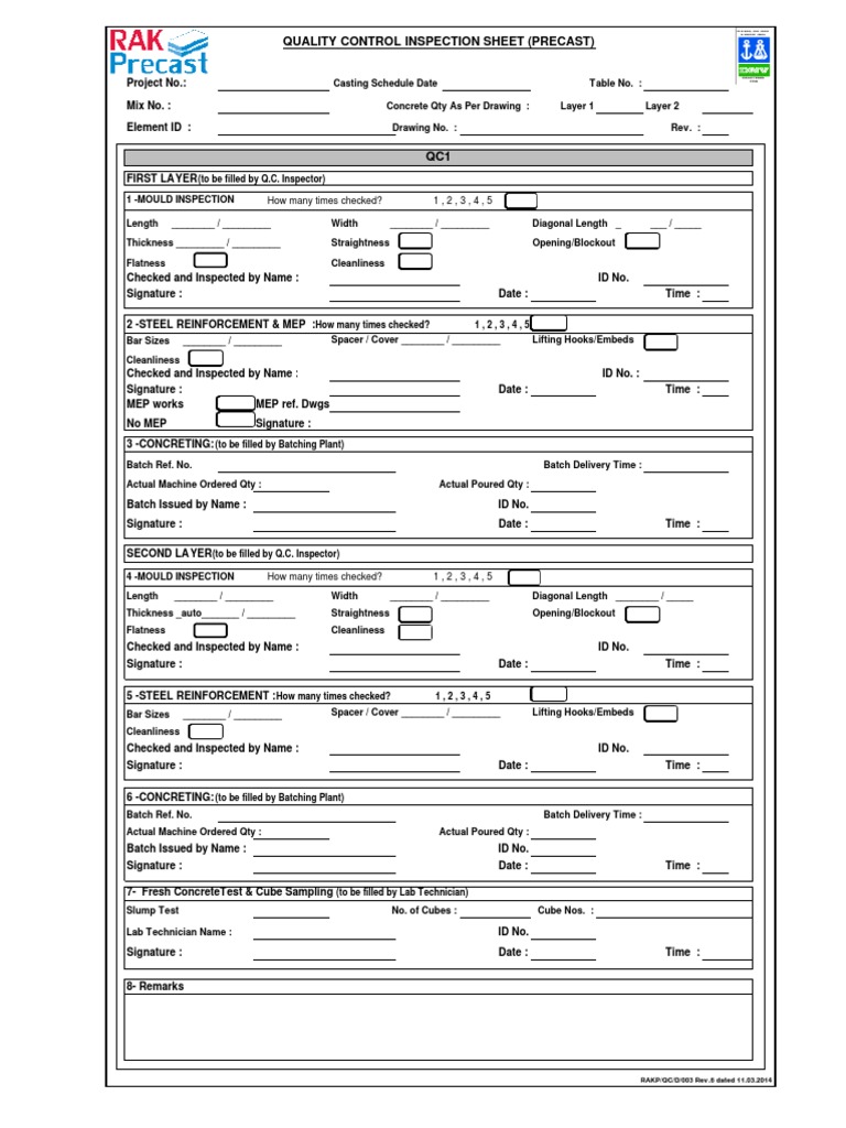 QC Inspection Sheet | PDF | Composite Material | Economic Sectors