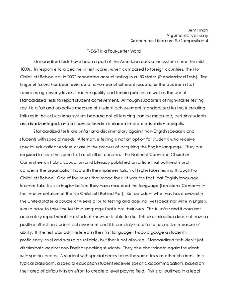 sample argumentative essay | Standardized Tests | Special ...
