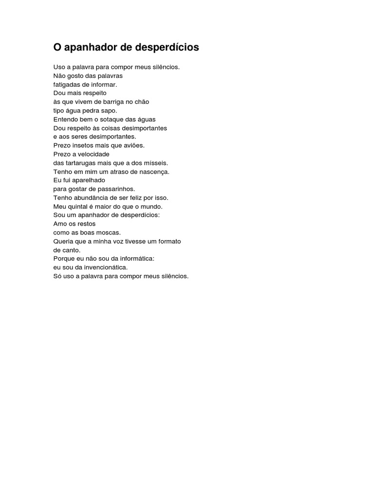 O Apanhador de Desperdícios - Manoel de Barros | PDF