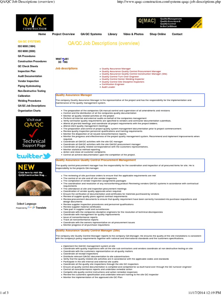 QC Job Descriptions (Overview) PDF Quality Assurance