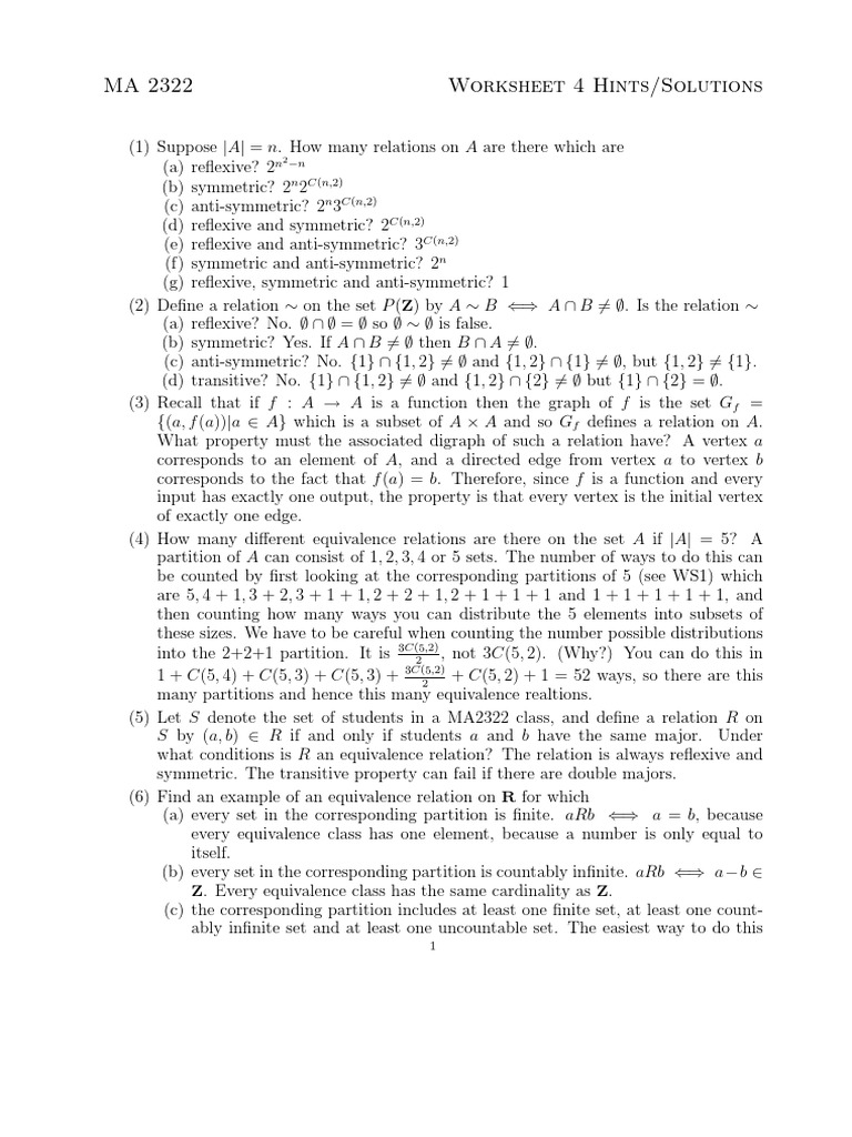 MA 2322 Worksheet 4 Hints/Solutions: ( (A, F (A) ) - A A) Which Is A ...