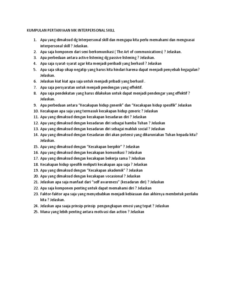 Kumpulan Pertanyaan Mk Interpersonal Skill Docx