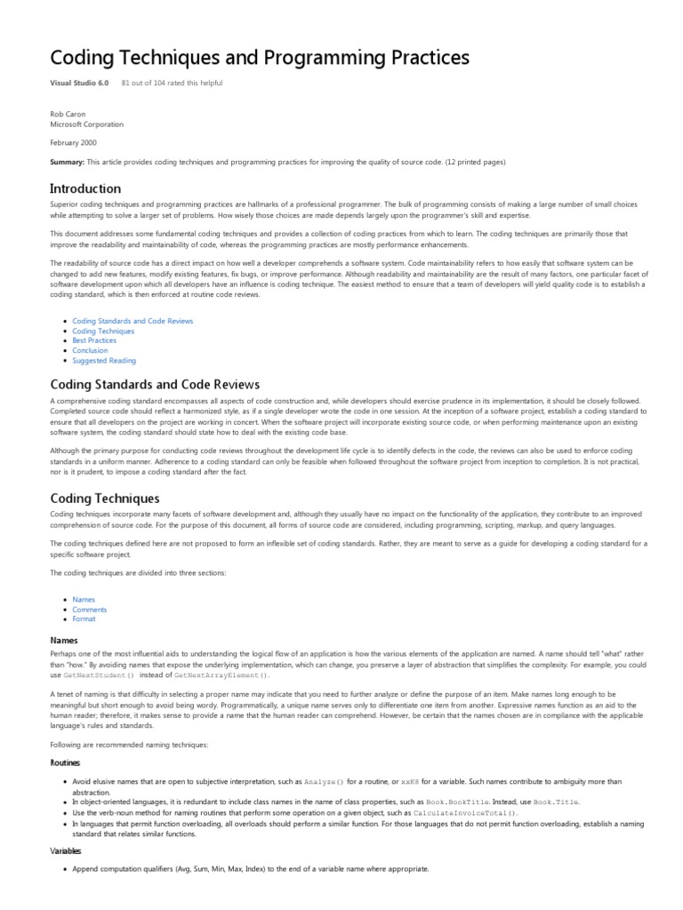 Coding Techniques and Programming Practices | PDF | Computer