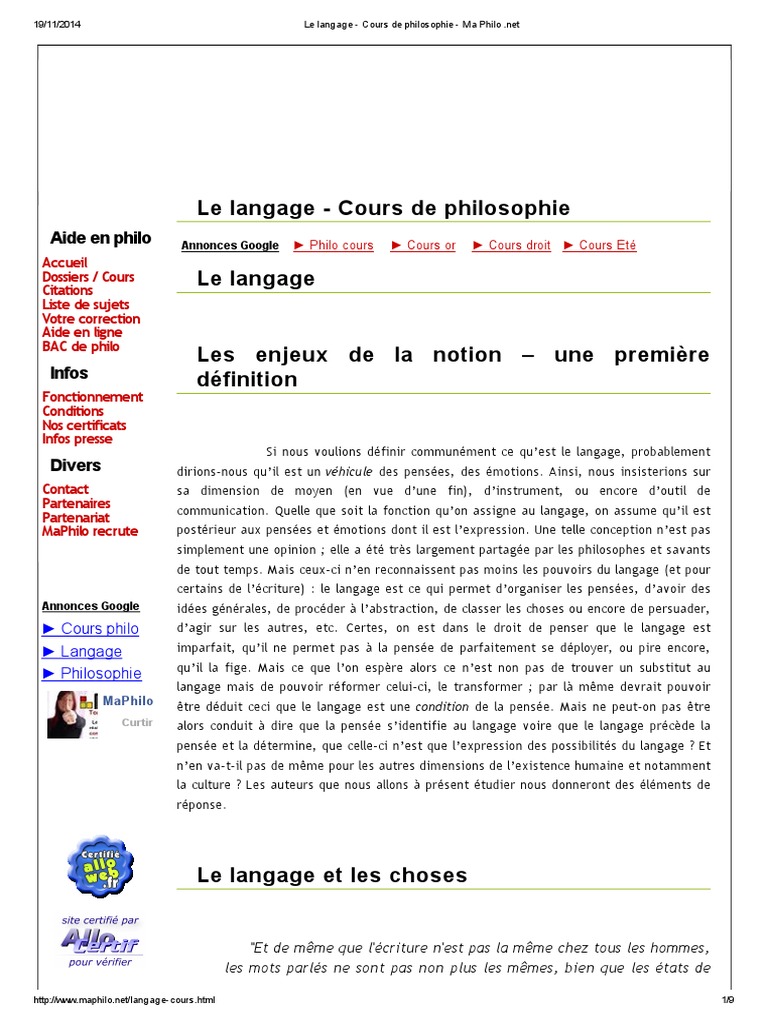 Le Langage Cours De Philosophie Ma Philo Linguistique Inconscient