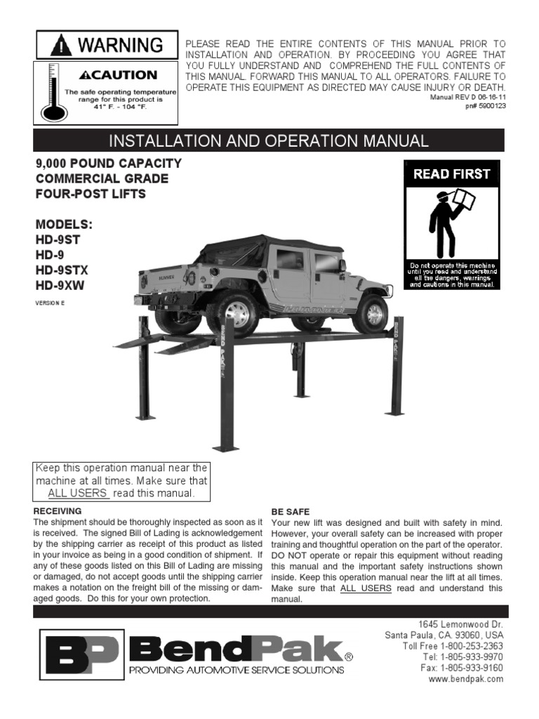 Bendpak HD9 Manual PDF Elevator Fuse (Electrical)