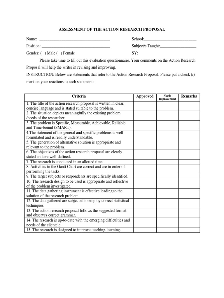 Action Research Proposal Evaluation Guide | PDF | Action Research ...