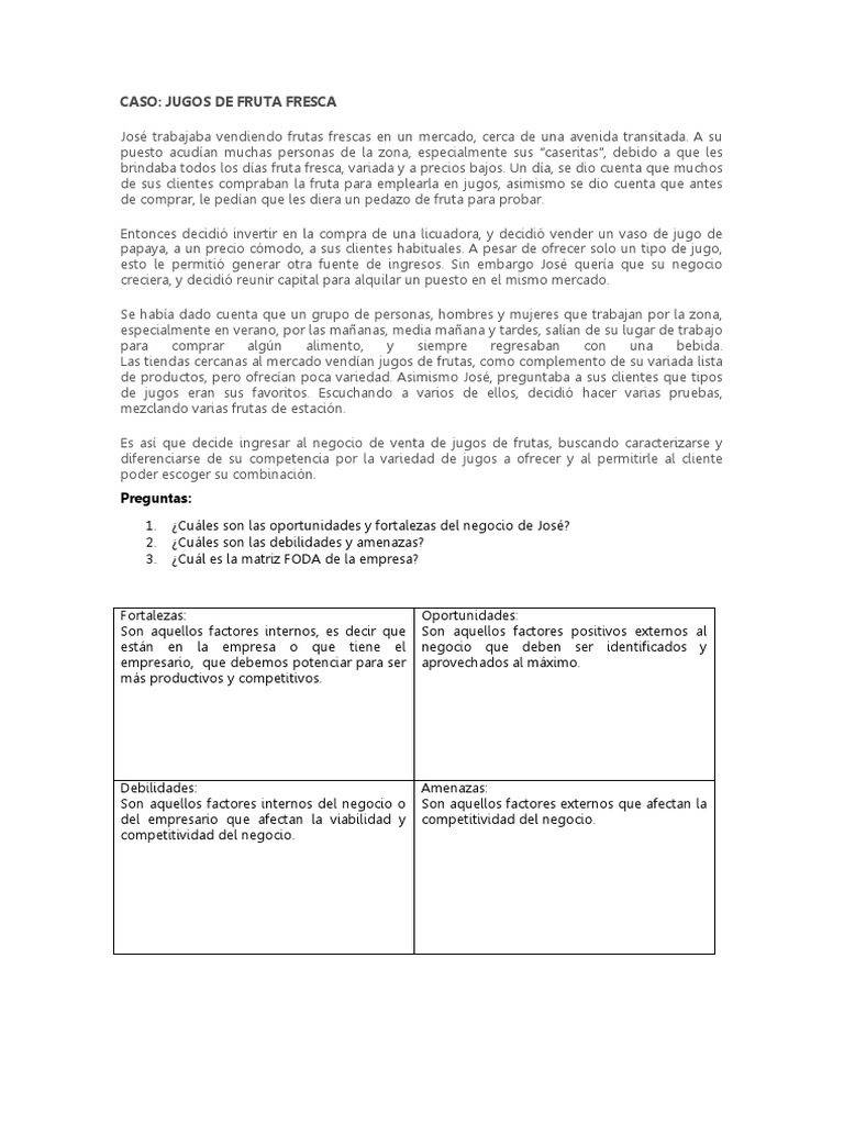Estrategia de Jugos de José | PDF | Análisis FODA | Mercado (economía)