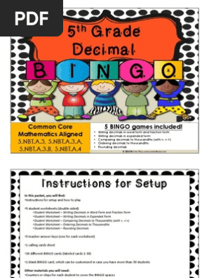 decimal bingo game - 5th grade preview