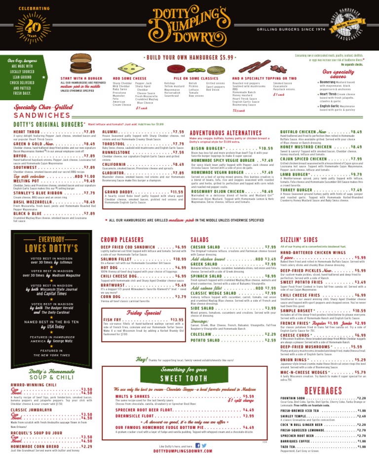 Dotty's Food Menu 2015 | PDF | Salad | Hamburgers