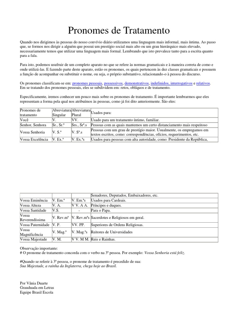 Pronomes de Tratamento | PDF