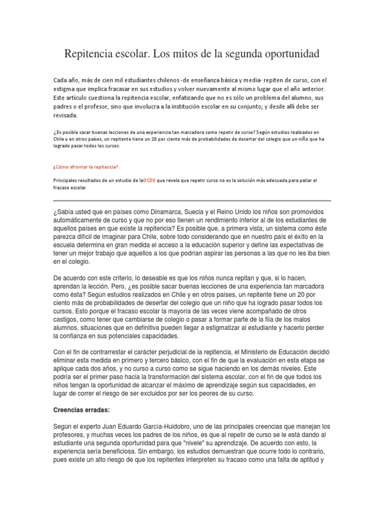 Repitencia Escolar | PDF | Educación primaria | Aprendizaje