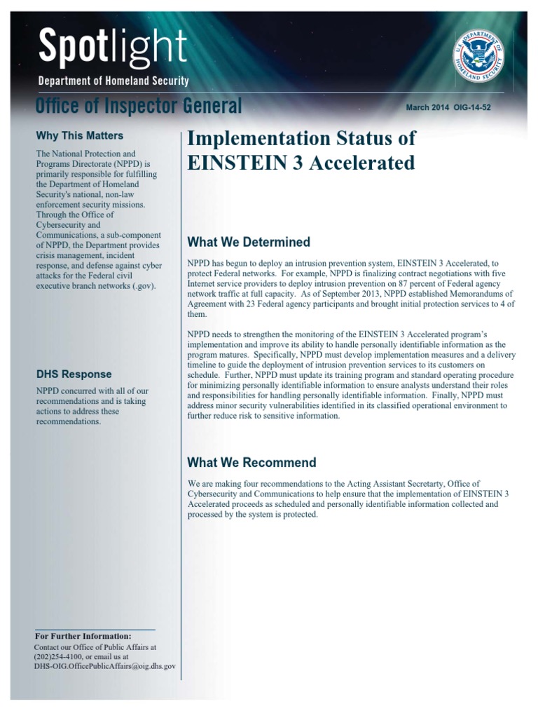 EINSTEIN 3 Accelerated Implementation Review | PDF