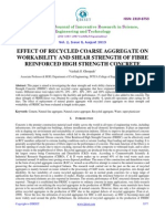 Effect of Recycled Coarse Aggregate On Workability and Shear Strength of Fibre Reinforced High Strength Concrete