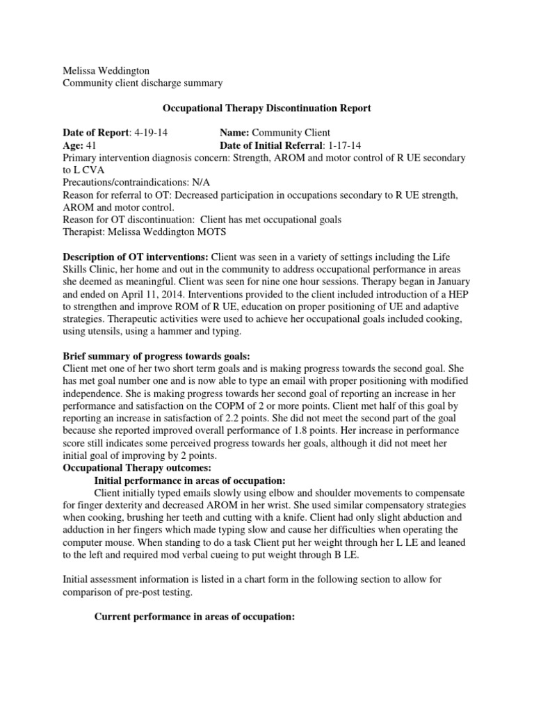 Community Client Discharge Summary | PDF | Anatomical Terms Of Motion ...