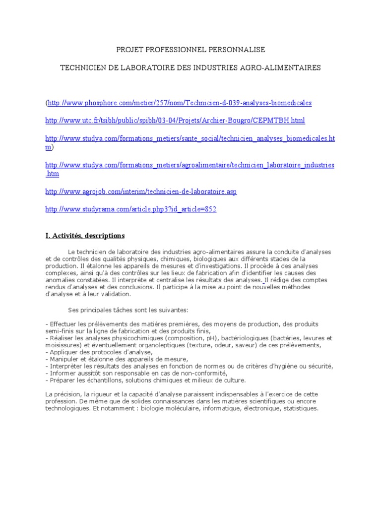 PROJET PROFESSIONNEL PERSONNALISE  Chimie  Science