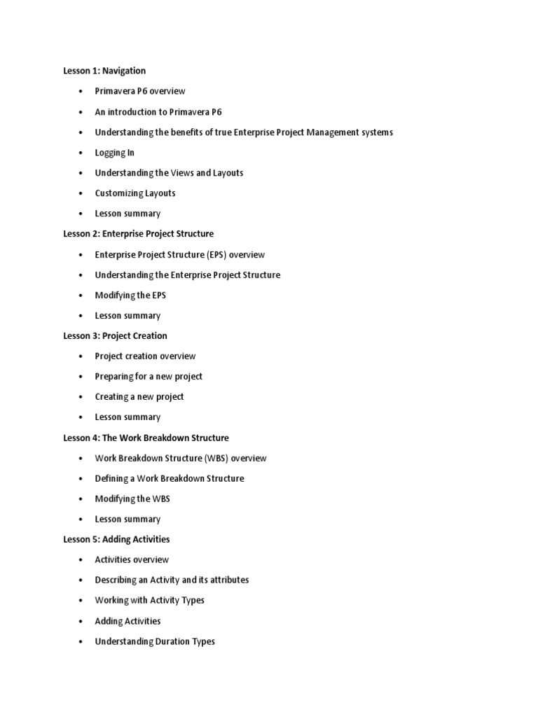 TENSIX Consulting P6 Training Layout | PDF