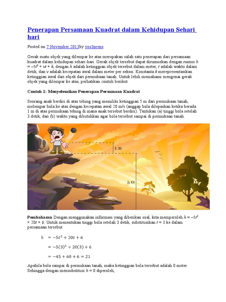 Penerapan Persamaan Kuadrat Dalam Kehidupan Sehari Hari