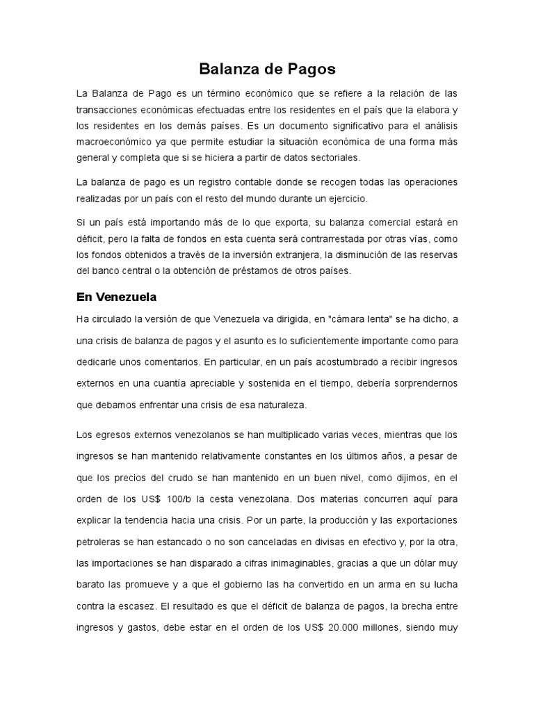 Crisis de Balanza de Pagos en Venezuela | PDF | Balance de pagos | Dinero