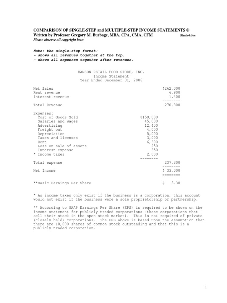 Single and Multiple Step Income Statement | Download Free PDF | Revenue ...