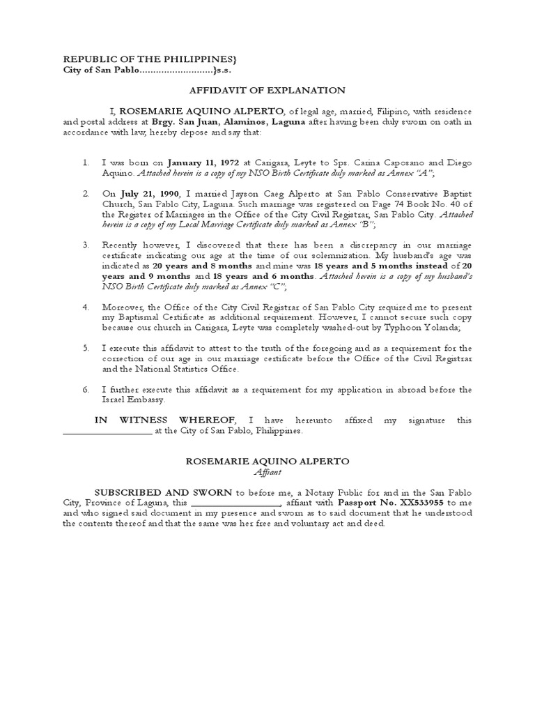 template passport book of Explanation Affidavit template passport book of Explanation Affidavit