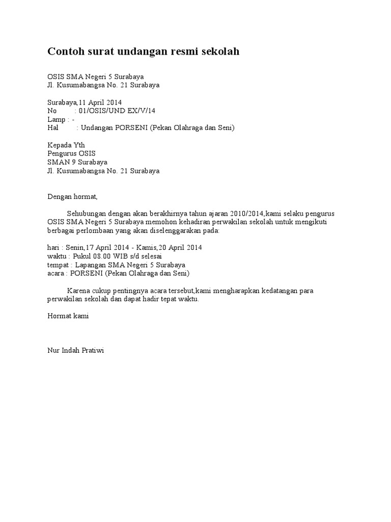 Contoh Surat Undangan Resmi Sekolah Pdf